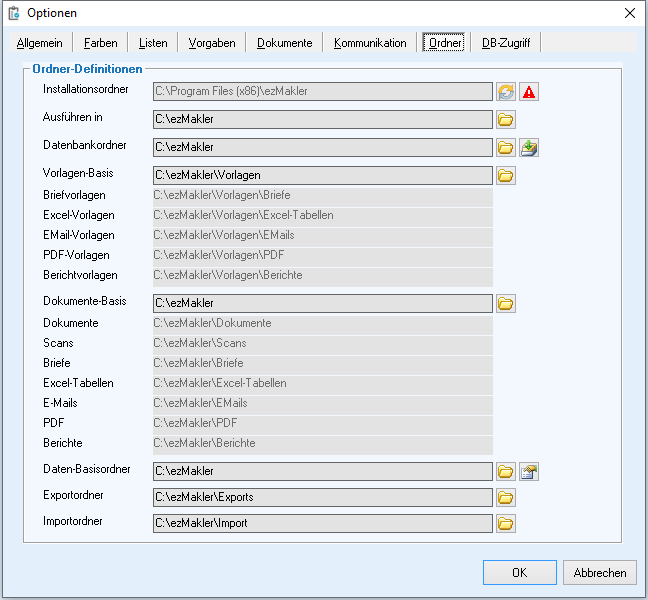 Optionen - Reiter 'Ordner'