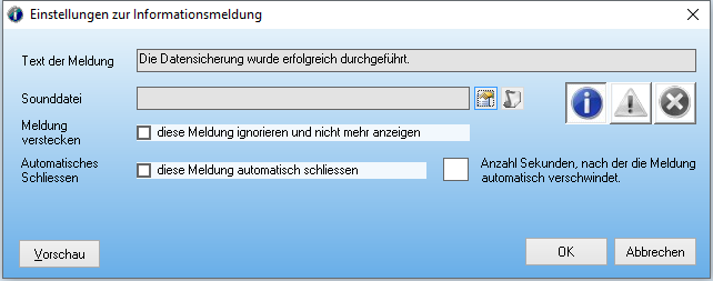 Einstellungen zur Informationsmeldung