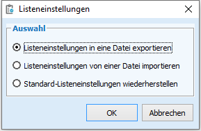 Listeneinstellungen