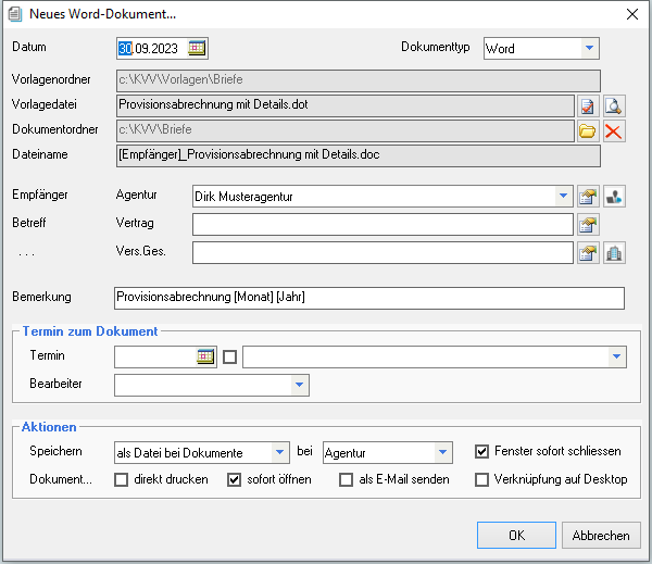 Provisionsabrechnung erstellen
