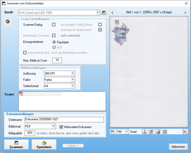 Scannen von Dokumenten