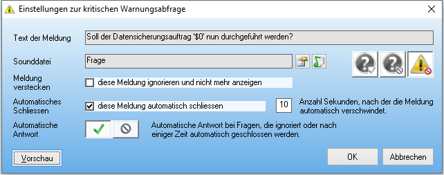 Einstellungen zur Warnungsabfrage