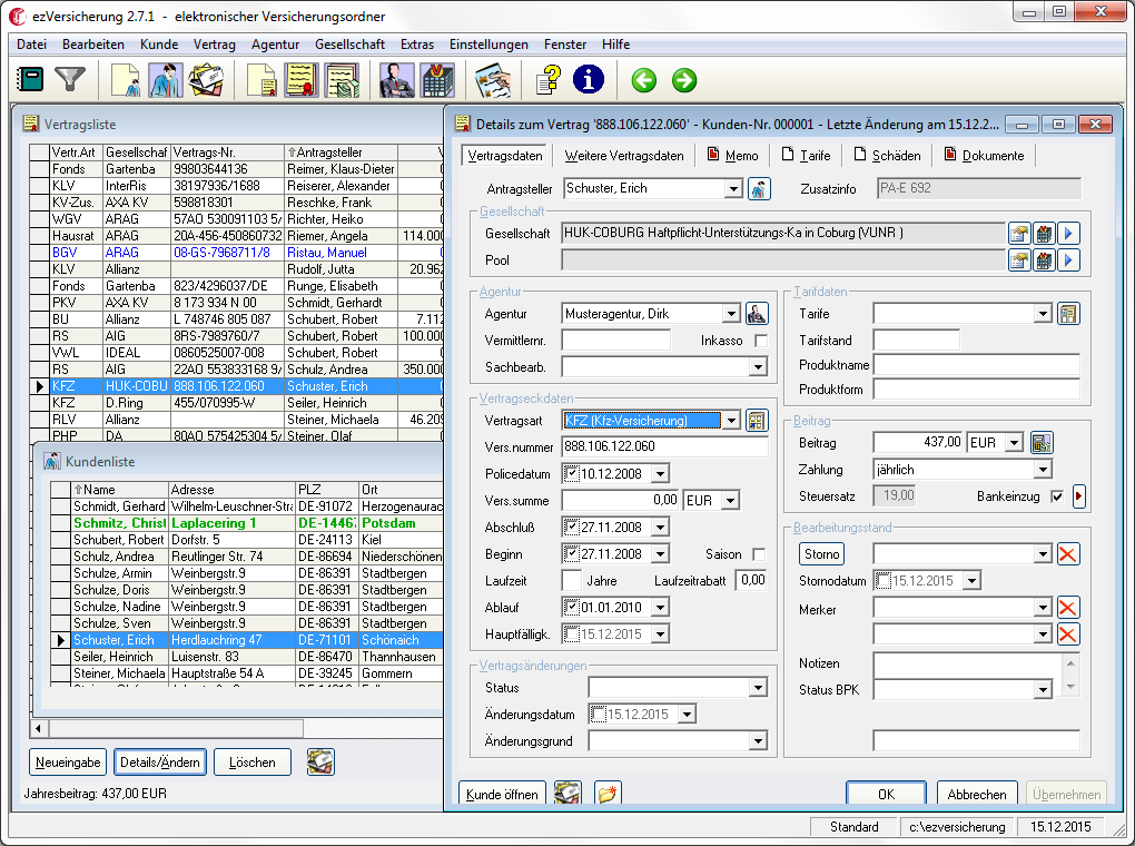 Screenshot ezVersicherung 2.7.1